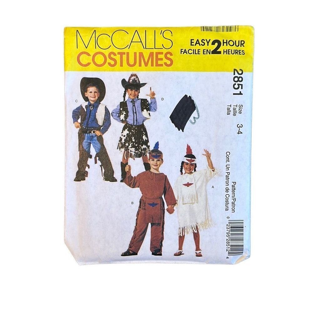 McCall's 2851 Cowboy‎ & Indian Costumes Size 3-4 Uncut